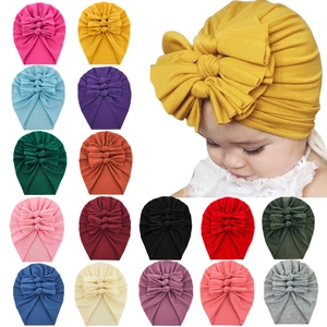 Baby Turban Hat Soft Cotton Knitted Beanie With Large Bow Solid Color Newborn Infant Toddler Headwear Accessories