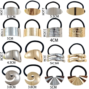 Set di 16 elastici per capelli in lega color oro e argento con fasce elastiche nere