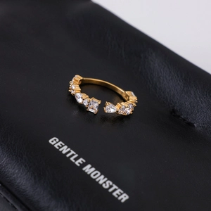 Irregular gold adjustable ring with square and pear-shaped white zircons for women