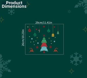 Detailed size chart for Christmas wall stickers with reindeer and tree motifs 29x26cm