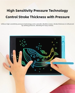 Detail of child drawing a whale on 12-inch LCD writing tablet with pressure-sensitive screen