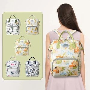 Detailed view of patterned tote bags with adjustable straps and casual style
