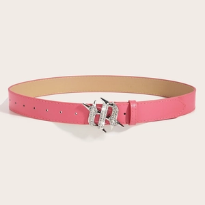 Pink leather belt with silver rhinestone buckle and american vintage aesthetic style