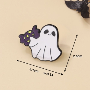 Cute Halloween ghost enamel pin with purple candy, festive brooch 3.1cm x 2.5cm size