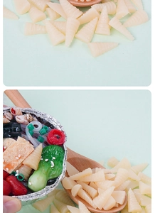Macro detail of miniature realistic PVC bamboo shoots for DIY dollhouse food crafts