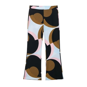 Pantalones de campana para mujer con estampados geométricos metálicos en negro y rosa