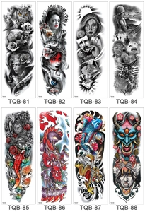 Selection of waterproof full arm tattoo stickers with skull, owl and dragon designs