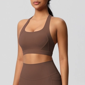 Bruine sportset voor dames met sportbeha en yoga-leggings met hoge taille voor fitness