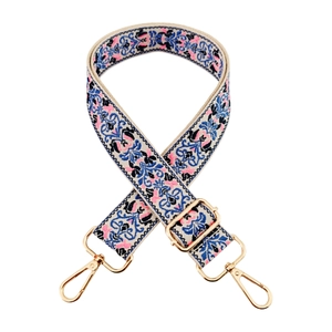 Ethnic style jacquard floral shoulder strap with gold metal buckles for crossbody bags