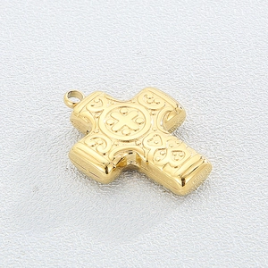 Pendentif croix vintage hip-hop en acier inoxydable doré avec motifs en relief