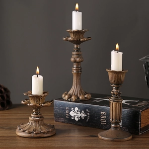 Vintage Resin Candlestick Carved Lotus Flower Candle Holder For Romantic Wedding Dinner Party Decoration Retro Ornaments