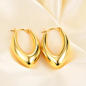 Minimalist 18K gold plated stainless steel chunky V-shaped hoop earrings for women