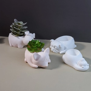 Cute set of four white cartoon dog and bear succulent pots made of silicone mold material