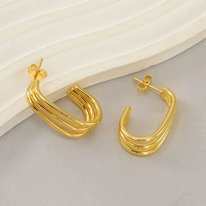 Three-layer 18K gold plated stainless steel C-shaped geometric hoop earrings for women