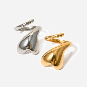 Stainless Steel Heart Ring 18K Gold Plated Liquid Molten Design Open Adjustable Statement Finger Jewelry For Women
