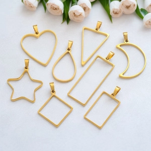 Geometric Hollow Pendant Frames Stainless Steel DIY Jewelry Making Findings For Resin Epoxy Earring Necklace