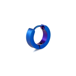 Minimalist titanium steel hoop earring with blue and purple gradient metallic finish