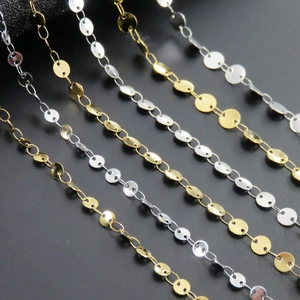 Polished 18K gold and silver stainless steel disc link chain for DIY jewelry making