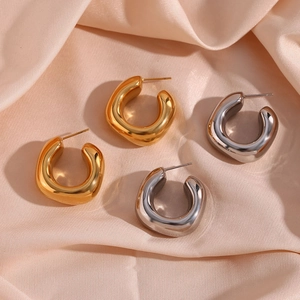 Square Chamfered Hollow Hoop Earrings Stainless Steel Vacuum Plated Geometric Fashion Jewelry For Women
