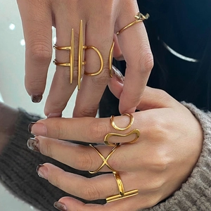 Geometric Stainless Steel Open Rings For Women Irregular Minimalist Adjustable Lines Waterproof Hypoallergenic Fashion Jewelry