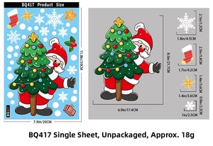 Detailed dimension guide for Christmas static window stickers showing sizes of festive decals