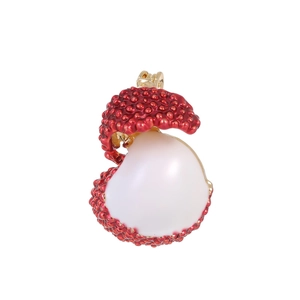 Creative Lychee Fruit Brooch Enamel Alloy White Faux Artificial Pearl Pin Realistic Red Gold Exquisite Accessory For Women