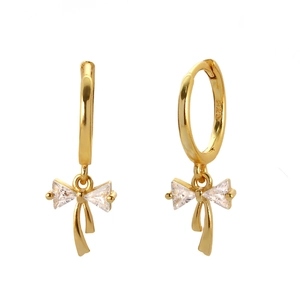 Elegant s925 silver bow earrings with sparkling zircons in a gold-plated finish