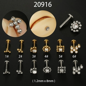 316L Stainless Steel Zirconia Lip Studs Flat Back Cartilage Earring Geometric Piercing Body Jewelry Unisex Jewelry