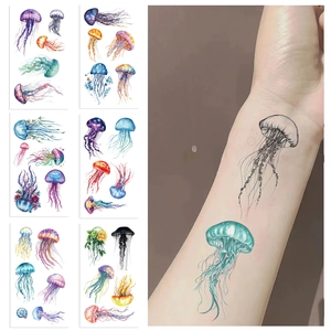 Colorful jellyfish temporary tattoo stickers for kids in watercolor and sketch styles