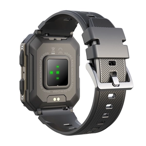 Rugged C20PRO smartwatch showing heart rate sensor and durable textured silicone strap