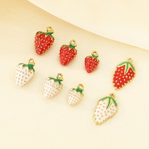 304 stainless steel 3D strawberry enamel pendants for DIY necklace jewelry making