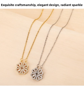 Macro shot of silver and gold clover pendants with shimmering pavé micro-diamonds