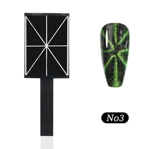 Detailed view of No3 cat eye nail magnet tool with emerald green glitter 3D effect