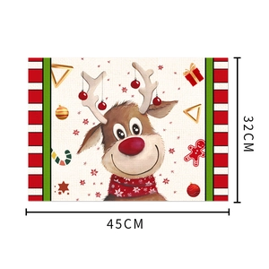 Detailed view of Christmas placemat with cartoon elk and holiday motifs, size 45x32cm