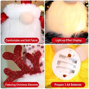 Luminous Christmas faceless gnome with red sequin antlers and plush fabric ornament
