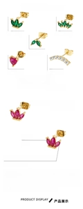 Detailed size specifications for 18K gold plated zircon earrings in multiple colors