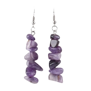 Handmade natural purple amethyst crystal drop earrings with silver hooks for women