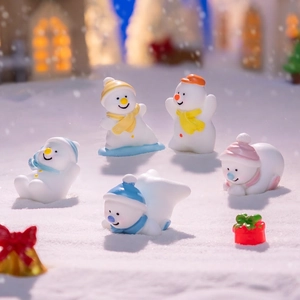 Miniature Christmas snowmen figurines set with colorful hats and scarves for DIY decor