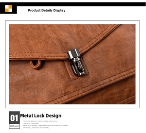 Detailed macro view of the dark caramel leather texture and gunmetal swivel lock