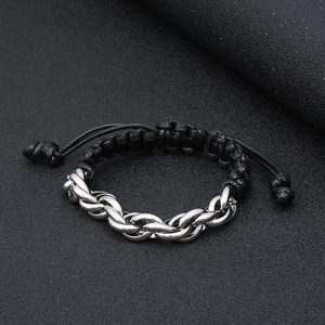 Stainless Steel Braided Rope Bracelet Adjustable Cuban Link Chain Hip Hop Street Style Jewelry For Men Women