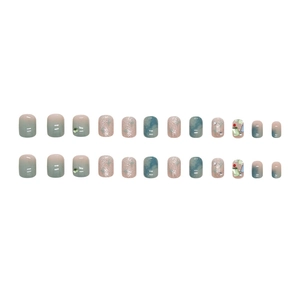 Press-on nail set featuring sage green gradient, glitter finish and luxury rhinestone accents