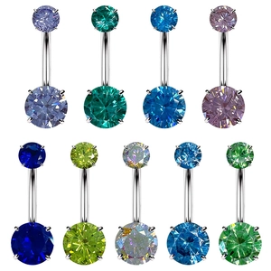 G23 titanium navel rings set with 4-prong cubic zirconia in various vibrant colors