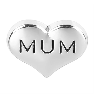 Polished silver heart charm with MUM engraving for DIY modular charm bracelets