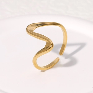 Wave Open Ring Stainless Steel Minimalist Adjustable Geometric Modern Jewelry For Women