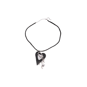 Minimalist leather heart puppy pendant necklace with black rope chain and metal buckle