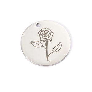30mm minimalist silver round pendant with engraved rose design for birthday jewelry gifts