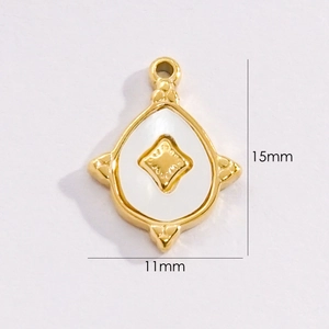 Detailed macro shot of a gold-plated shell inlay water drop pendant measuring 15mm by 11mm