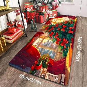 Christmas flannel runner rug with 3D digital print of trees and gifts for home decor