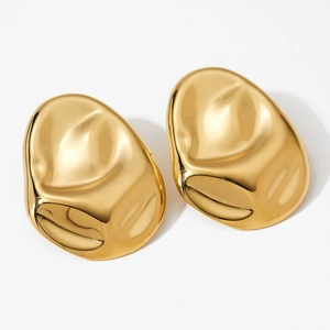 Polished 316 stainless steel irregular pleated hoop earrings with gold mirror finish