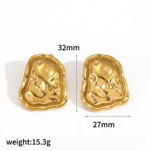Irregular 18k gold plated molten lava earrings with geometric crinkle texture